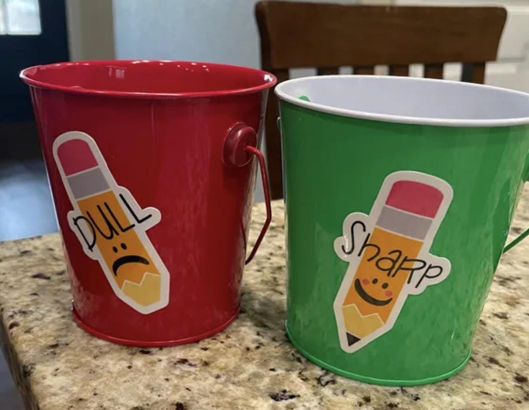 Sharp Dull Pencil Sticker Set - Waterproof Cup Labels for Teachers - Back to School Classroom Organization