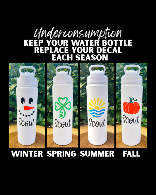 Seasonal Decals Personalized with Names - Custom Stickers for Underconsumption Core Water Bottles