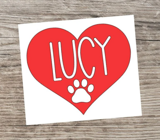 Heart Paw Print Pet's Name Decal - Personalized Dog or Cat Vinyl Sticker-Car, Treat Jar, Food Container, Mailbox, Window, Door, Crafts
