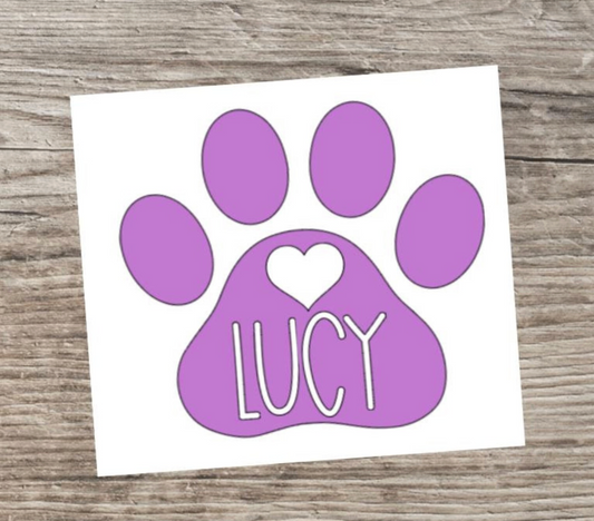 Paw Print Pet's Name Decal-Personalized Dog or Cat Vinyl Sticker-Car, Treat Jar, Food Container, Mailbox, Window, Door, Pet Rescue, Crafts
