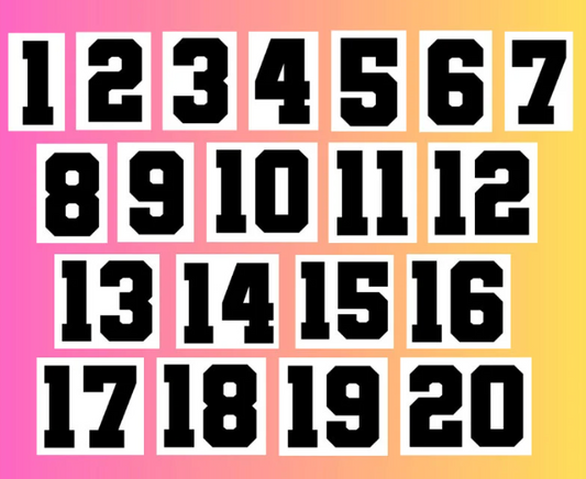 Sport Number Decals Varsity Vinyl Stickers Up to 100 - Baseball, Football, Soccer, Basketball - Water Bottles, Helmets, Lockers