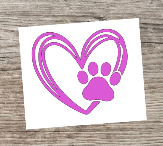 Heart Paw Print Decal - Dog or Cat Vinyl Sticker-Car, Water Bottle, Tumbler, Treat Jar, Food Container, Mailbox, Window, Door - Crafts