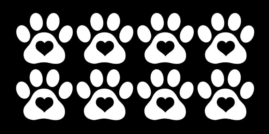 Paw Print with Heart Decals Vinyl Stickers Pack of 8 - Car, Dog or Cat Treat Jar, Mailbox, Window, Door, Car, Pet Rescue - DIY Projects & Crafts
