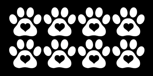 Paw Print with Heart Decals Vinyl Stickers Pack of 8 - Car, Dog or Cat Treat Jar, Mailbox, Window, Door, Car, Pet Rescue - DIY Projects & Crafts