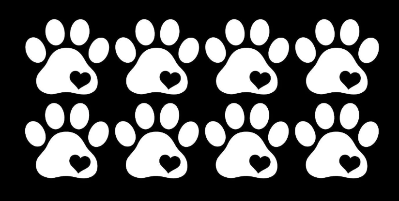 Paw Print with Heart Decals Vinyl Stickers Pack of 8 - Car, Dog or Cat Treat Jar, Mailbox, Window, Door, Car, Pet Rescue - DIY Projects & Crafts