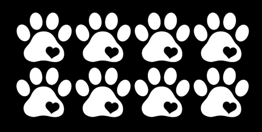 Paw Print with Heart Decals Vinyl Stickers Pack of 8 - Car, Dog or Cat Treat Jar, Mailbox, Window, Door, Car, Pet Rescue - DIY Projects & Crafts