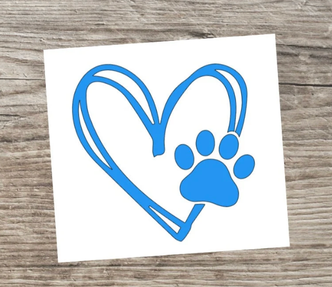 Heart Paw Print Decal - Dog or Cat Vinyl Sticker-Car, Water Bottle, Tumbler, Treat Jar, Food Container, Mailbox, Window, Door - Crafts