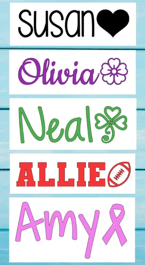 Name Decals Vinyl Stickers & Graphic Icon - Personalized Custom Word Labels with Symbol for Tumblers, Water Bottles, Sports, Back to School