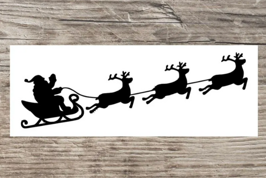 Santa's Sleigh with Reindeer Silhouette Decal - Santa Claus Vinyl Sticker for Christmas Crafts & Holiday Decor