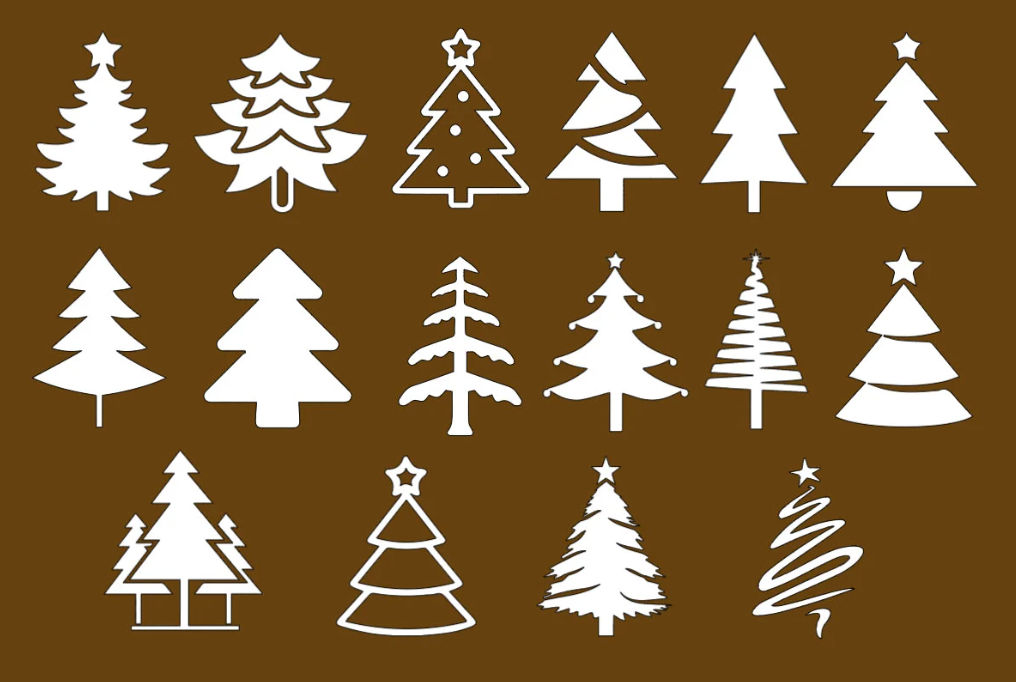 Christmas Tree Decals - Set of 16 Vinyl Evergreen Stickers for Winter Crafts, Ornaments, Water Bottles - DIY Projects