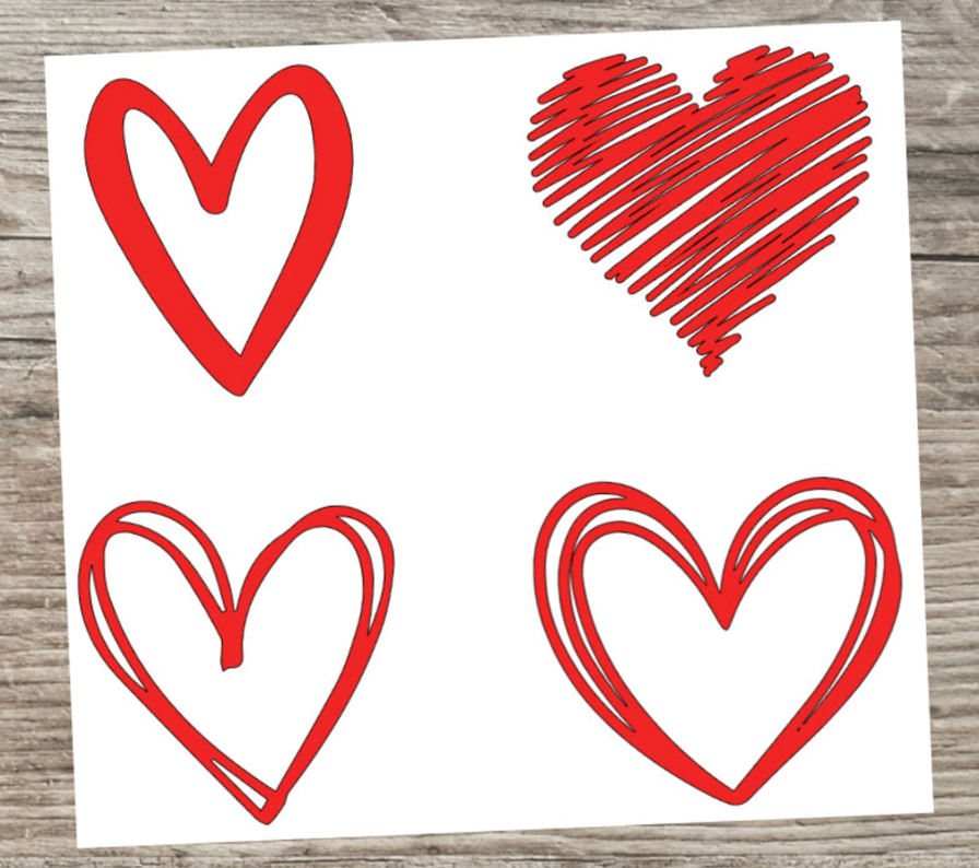 Heart Decals Set of 4 - Happy Valentine's Day Vinyl Stickers for DIY Projects and Crafts