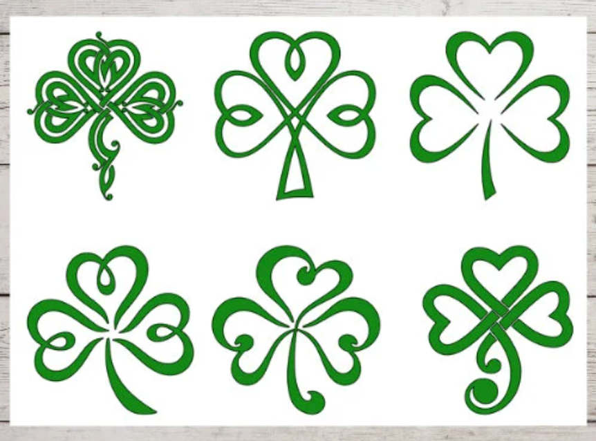 Celtic Shamrock Decals Set of 6 - St. Patrick's Day Vinyl Stickers - Clovers for Crafts DIY Projects
