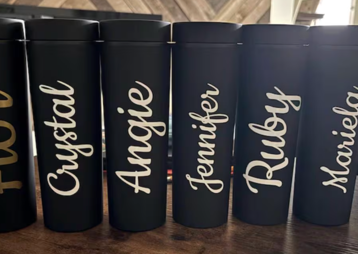 Cursive Name Decals - Personalized Vinyl Stickers - Script Words for Tumblers, Water Bottles, Wine Glasses, Girl's Weekend