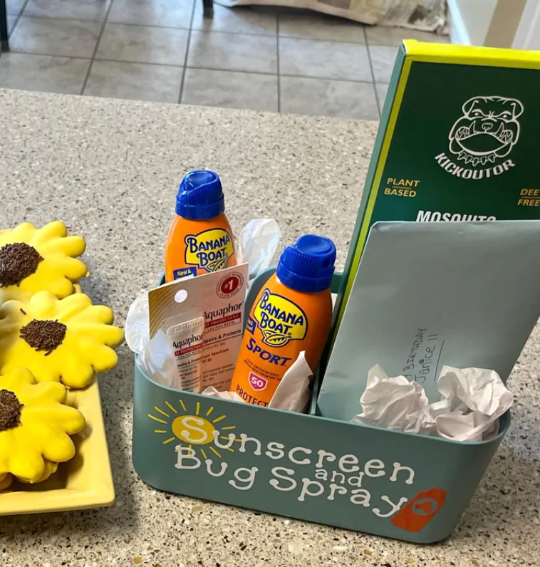 Sunscreen and Bug Spray Station Pool Party Decal - Vinyl Stickers for Birthday Parties, Picnics, Beach Buckets, Graduation, Summer Fun Decorations