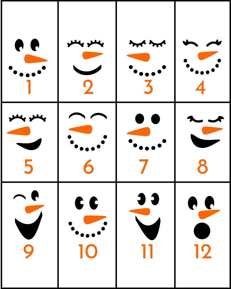 Snowman Face Decals Personalized with Names - Vinyl Stickers for Christmas Ornaments, Cups, Glasses - Winter DIY Projects & Crafts