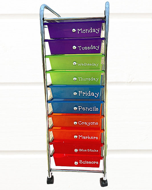 Rainbow Rolling Cart Drawer Decals - Classroom Vinyl Stickers - Teacher Labels