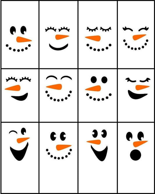 Snowman Face Decals Set of 12 - Vinyl Stickers for Winter Crafts, Christmas Ornaments, Mugs, Cups, Glasses - DIY Projects