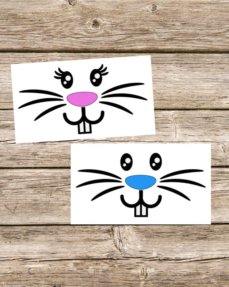 Easter Bunny Rabbit Face Decals - Vinyl Stickers for Spring DIY Crafts - Bucket, Pail, Wine Glass, Mug