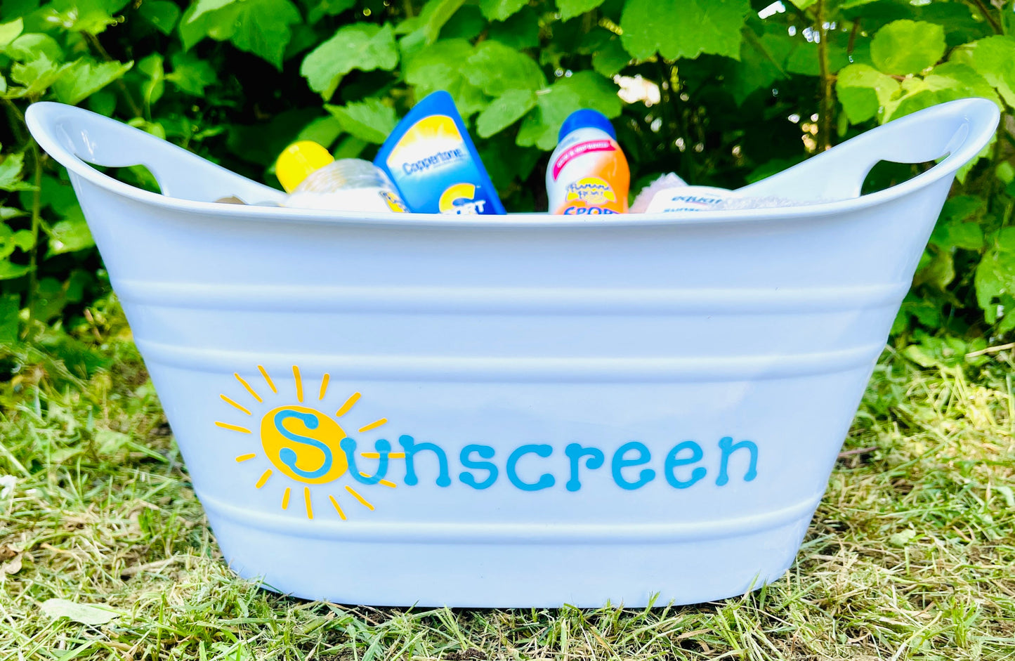 Sunscreen Decal Vinyl Sticker - Birthday Party, Picnic, Pool Container, Beach Buckets, Graduation, Summer Fun Decorations - DIY Projects