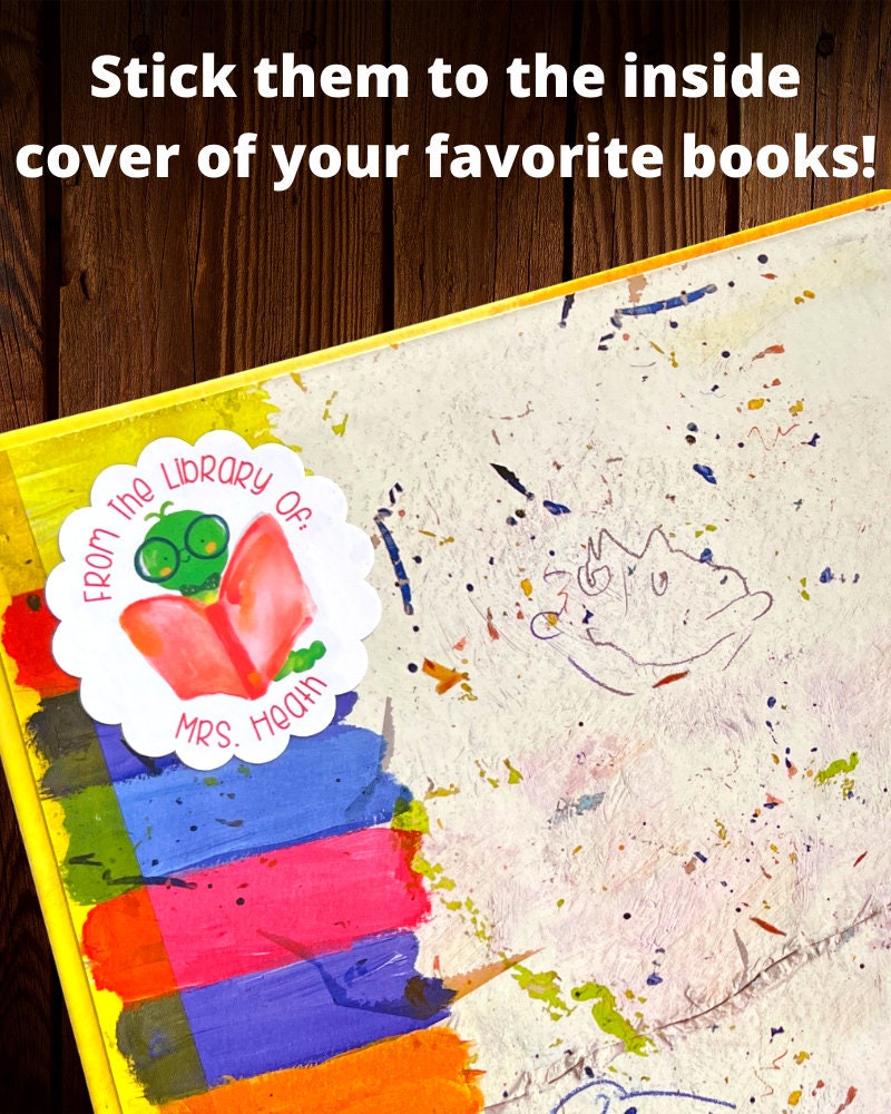 This Book Belong To Stickers - Personalized Bookworm From the Library of Labels - Classroom, Teacher, Librarian, Book Club, Student