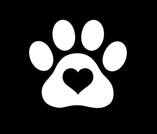Paw Print with Heart Decals Vinyl Stickers - Dog or Cat Treat Jar, Food Container, Kennel - Pet Rescue ID for Mailbox, Window, Door - Animal DIY Projects