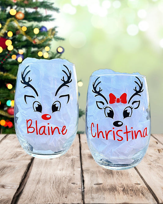 Reindeer Face Decals Personalized with Names - Vinyl Stickers for Christmas Ornaments, Cups, Glasses, Winter DIY Projects & Crafts