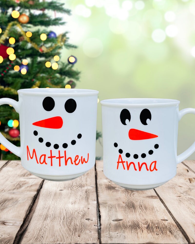 Snowman Face Decals Personalized with Names - Vinyl Stickers for Christmas Ornaments, Cups, Glasses - Winter DIY Projects & Crafts