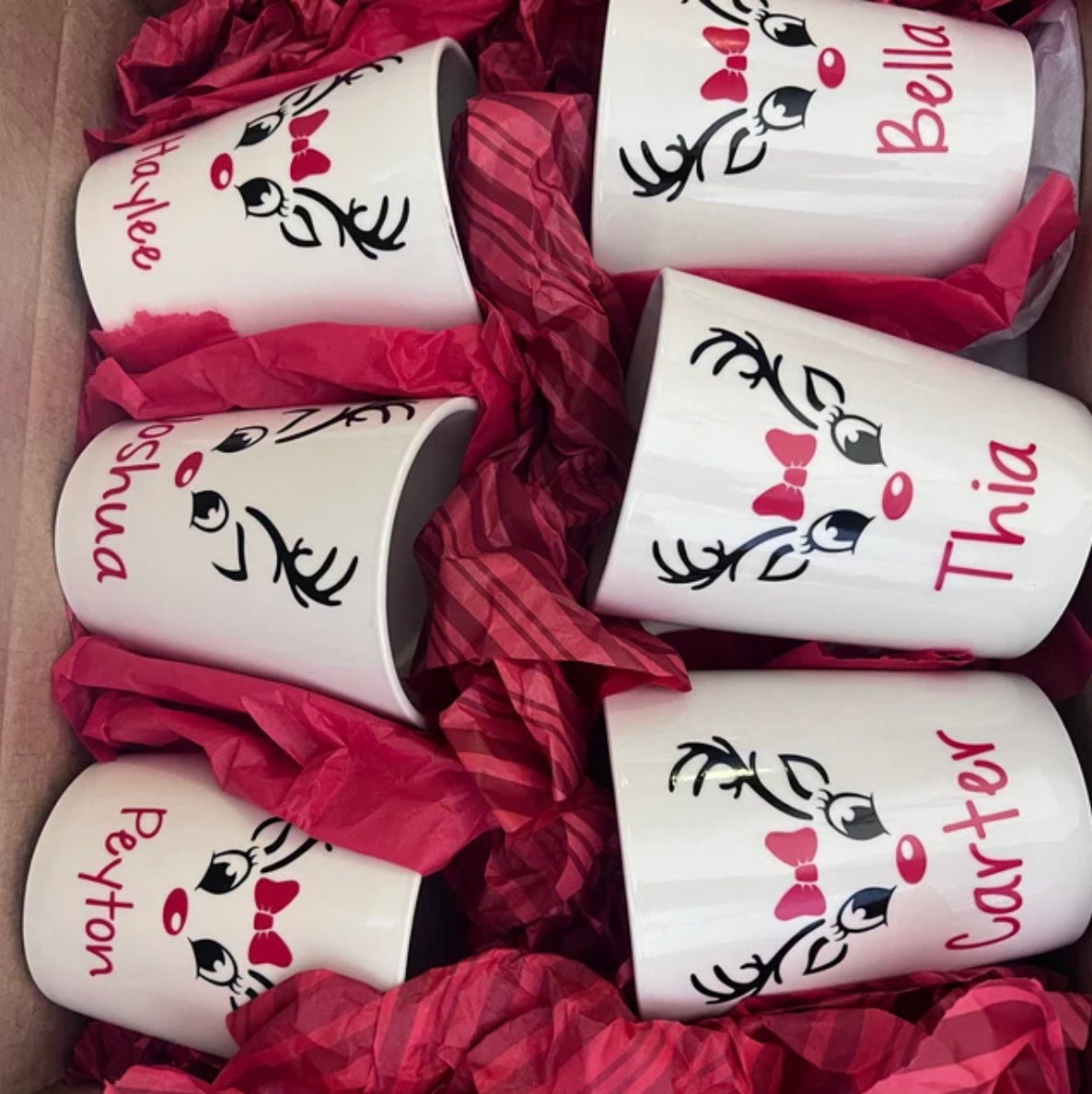 Reindeer Face Decals Personalized with Names - Vinyl Stickers for Christmas Ornaments, Cups, Glasses, Winter DIY Projects & Crafts