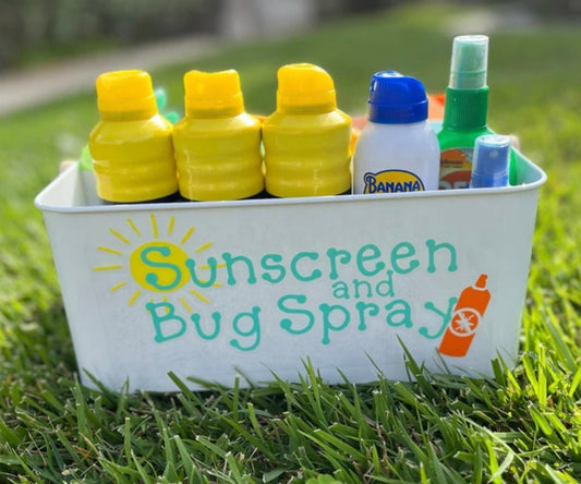 Sunscreen and Bug Spray Station Pool Party Decal - Vinyl Stickers for Birthday Parties, Picnics, Beach Buckets, Graduation, Summer Fun Decorations