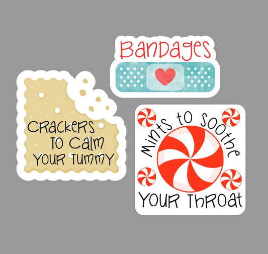School Nurse Stickers - Bandages, Crackers, Mints - Back to School Teacher Labels for Classroom Health Station Student Self Care