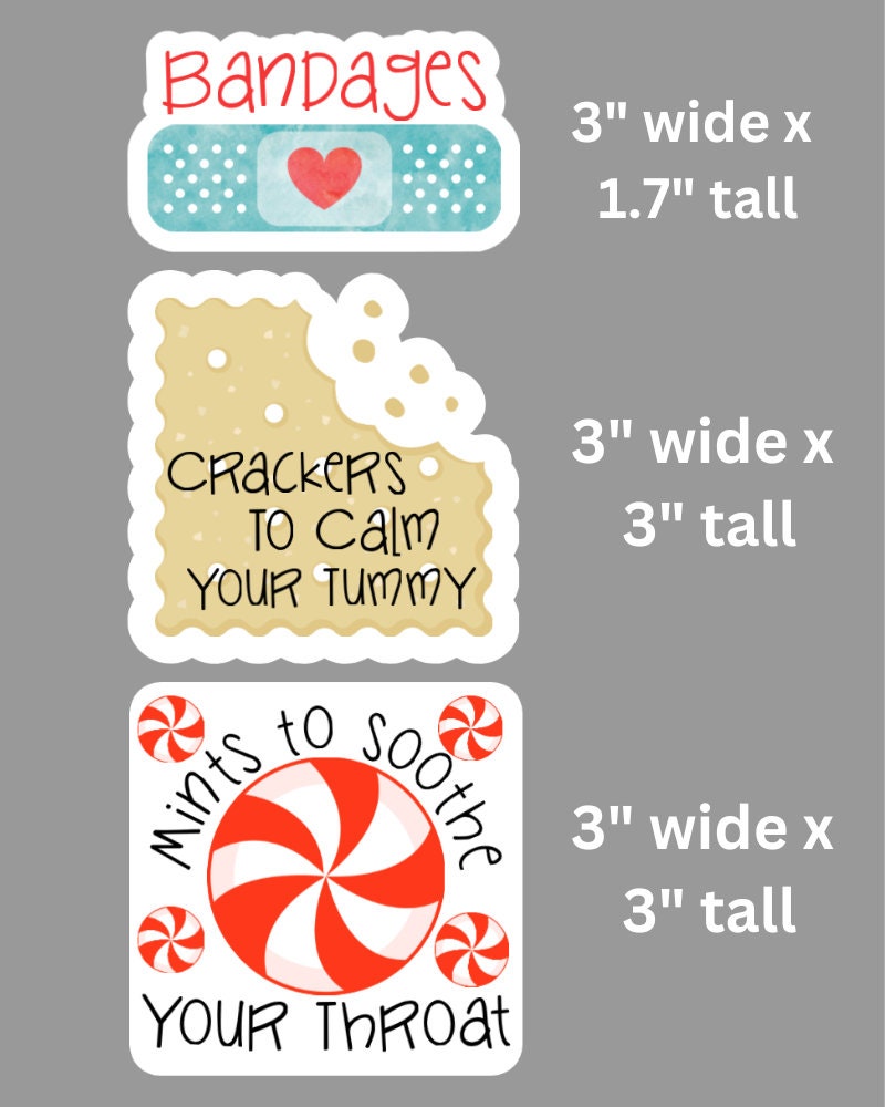 School Nurse Stickers - Bandages, Crackers, Mints - Back to School Teacher Labels for Classroom Health Station Student Self Care