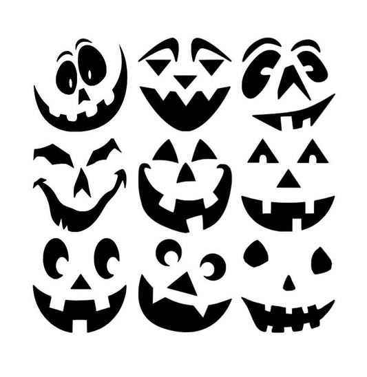 Pumpkin Face Halloween Decals - Set of 9 Jack O Lantern Vinyl Stickers for Fall Party Decorations, DIY Projects and Crafts