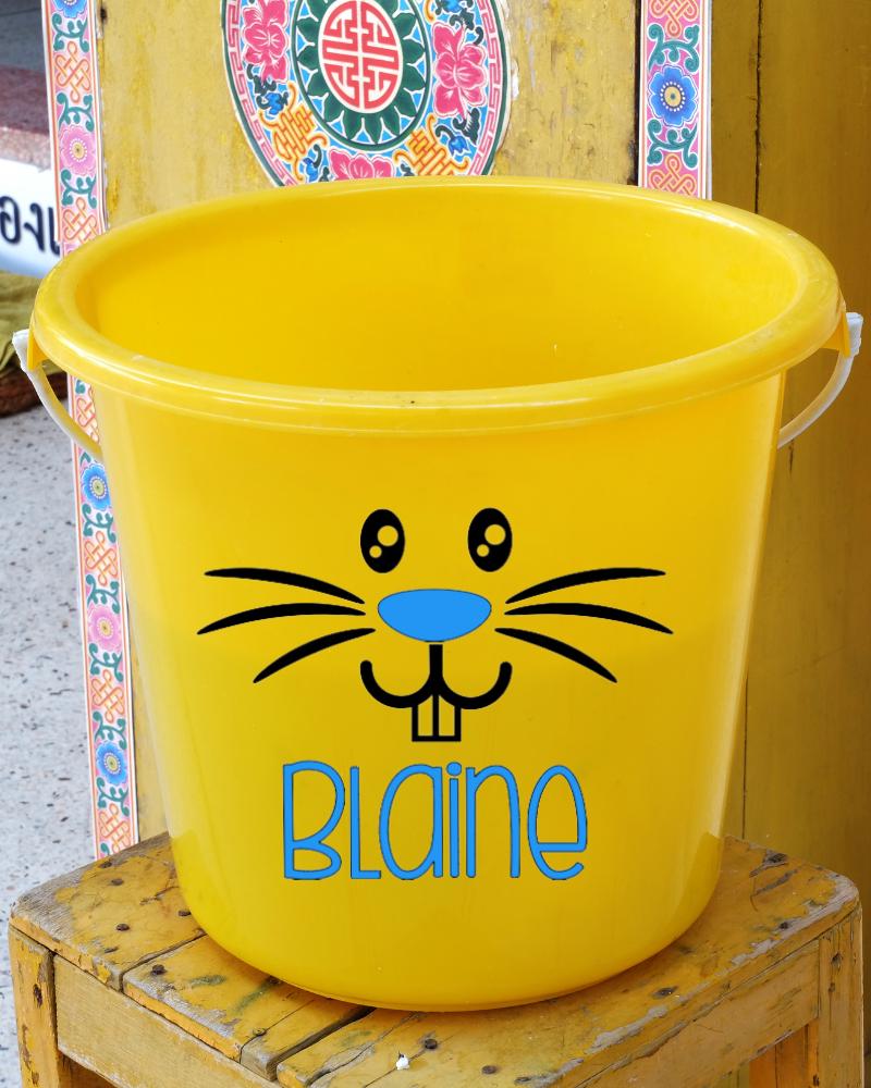 Easter Bunny Rabbit Face Decal Personalized with Name - Vinyl Stickers for Spring DIY Crafts - Bucket, Pail, Wine Glass, Mug