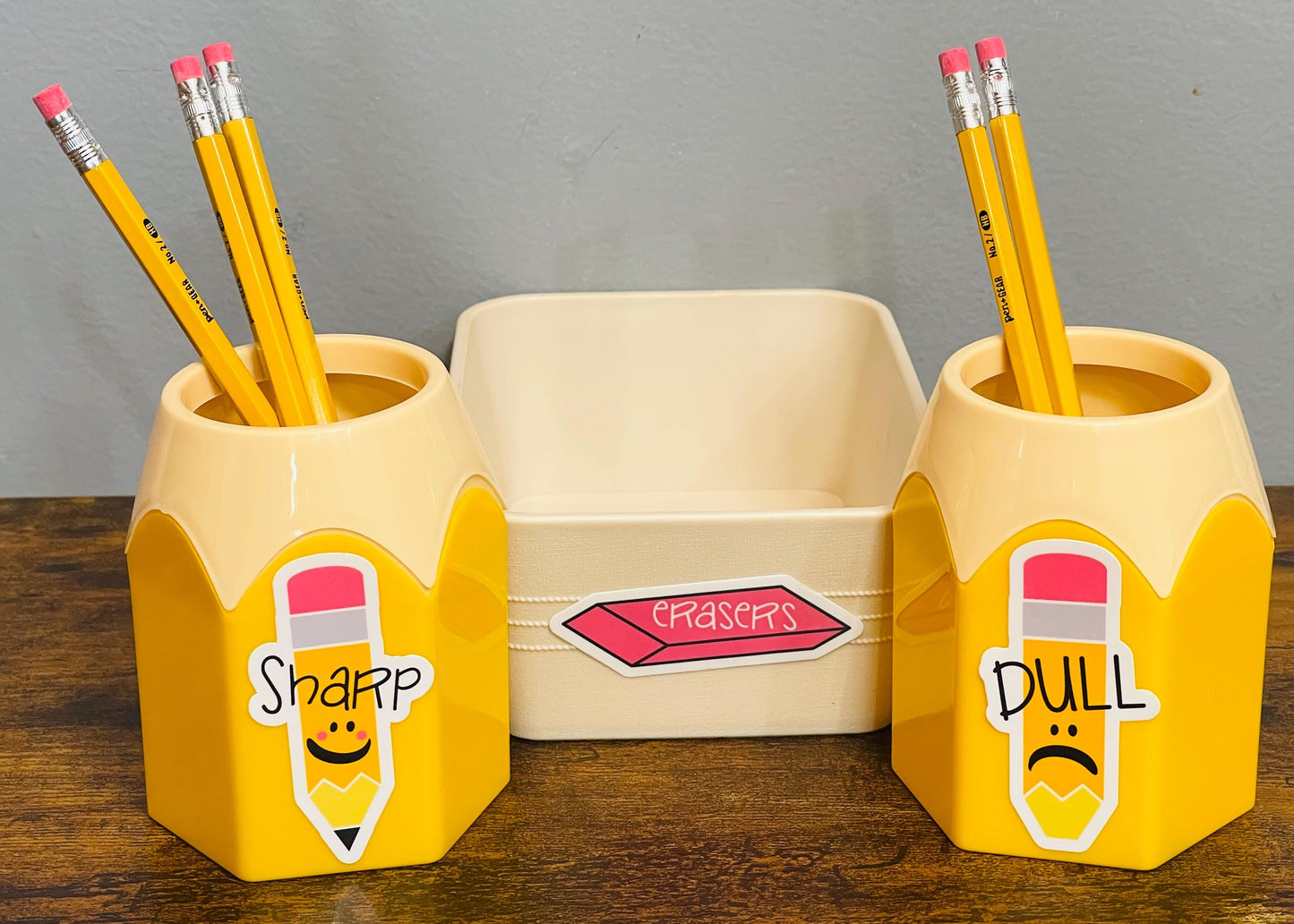 Sharp Dull Pencils and Erasers Sticker Set - Waterproof Cup Labels for Teachers - Back to School Classroom Organization