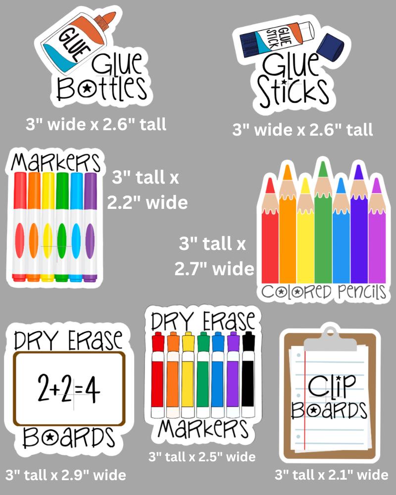 Classroom Stickers for Teachers & Student Supplies - Back to School Labels Pencils~Erasers~Crayons~Scissors~Rulers~Paint Brushes~Sharpeners