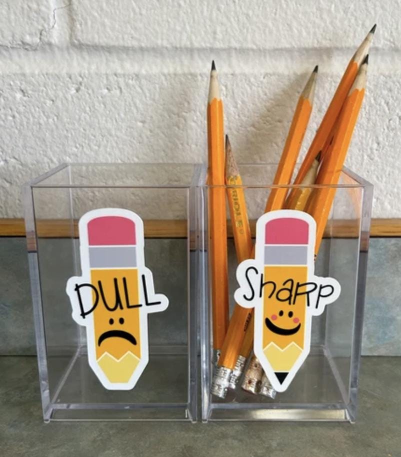 Sharp Dull Pencil Sticker Set - Waterproof Cup Labels for Teachers - Back to School Classroom Organization