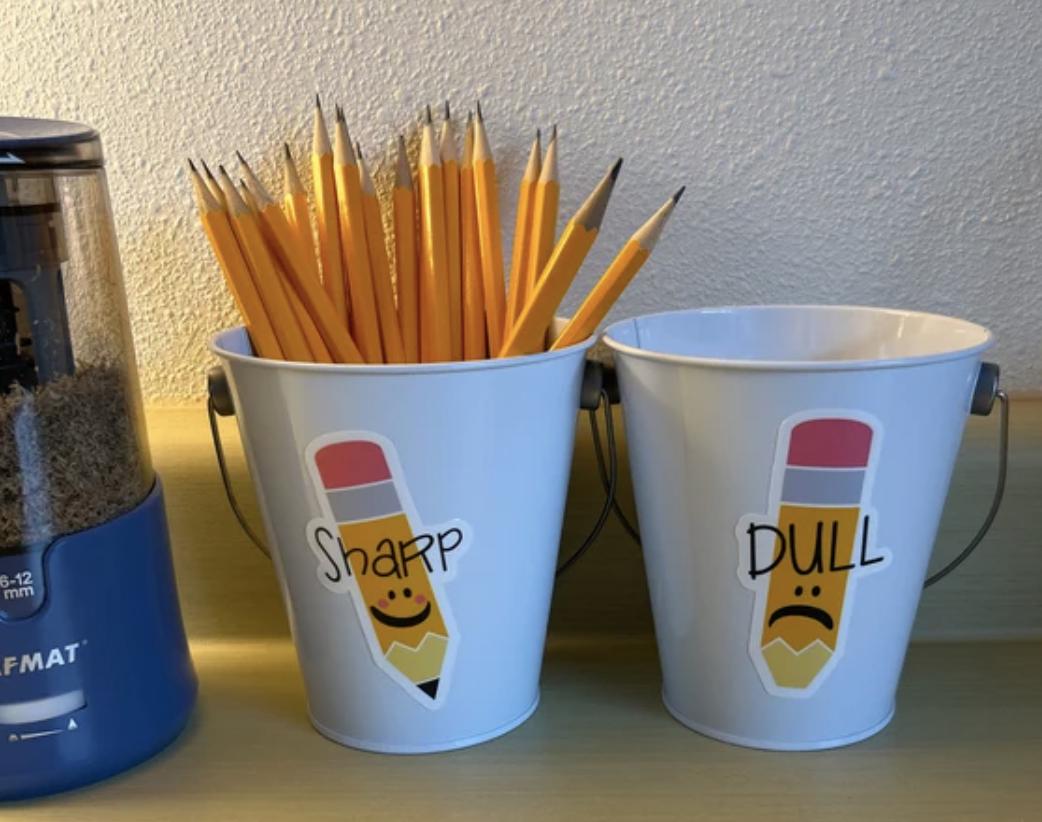 Sharp Dull Pencil Sticker Set - Waterproof Cup Labels for Teachers - Back to School Classroom Organization