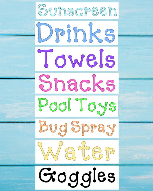 Summer Decals - Pool Party Vinyl Stickers - Personalized Word Labels for Birthday Decorations, DIY Projects, Crafts