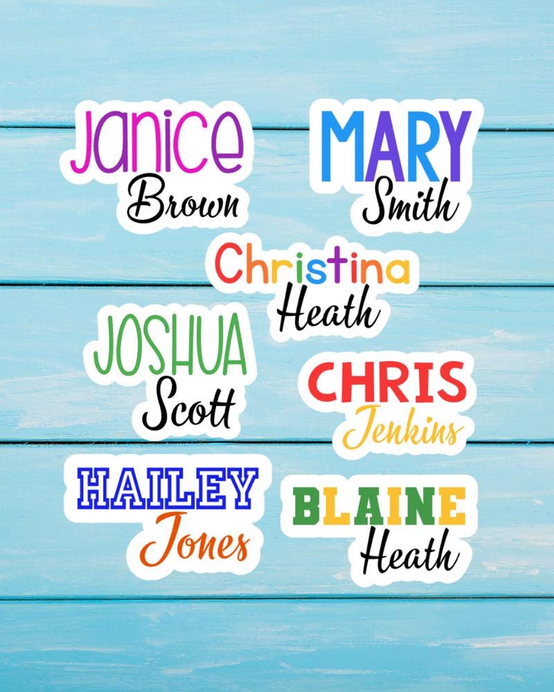 Full Name Stickers - Set of 5 Personalized Waterproof First and Last Name Labels for Teachers, Students, Sports, Back to School Supplies