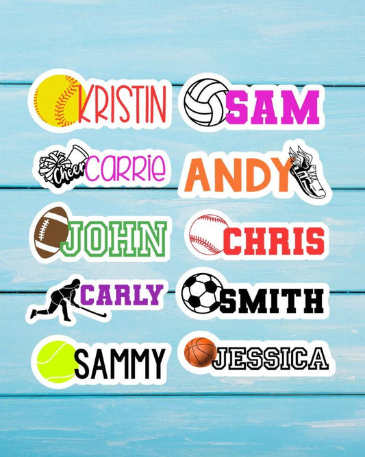 Sports Name Stickers-Set of 5 Personalized Waterproof Labels for School Athletes-Football, Basketball, Cheerleading, Soccer - Water Bottles